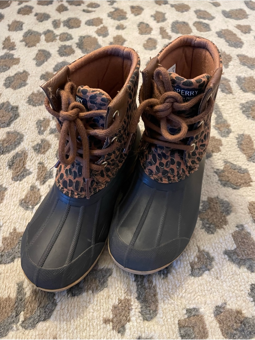 Sperry Kids' Brown Leopard Duck Boots size 12M